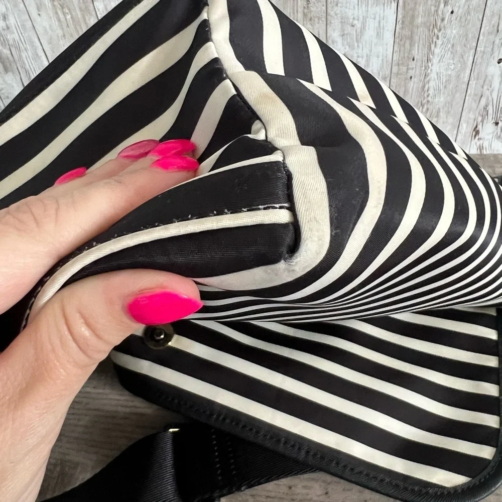 Kate Spade Black and White Striped Messenger Bag
